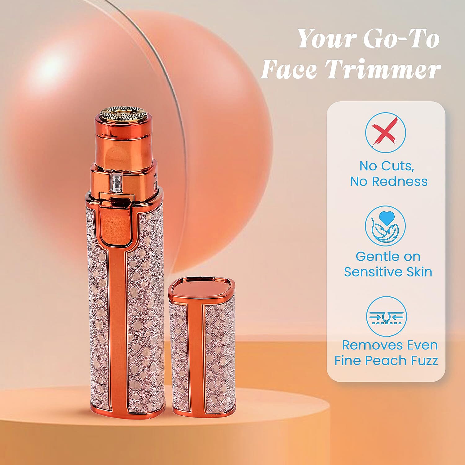 Livmore Beautech 2-in-1 Rechargeable Waterproof Lady Shaver with 2 Replaceable Heads and LED Light -Champange