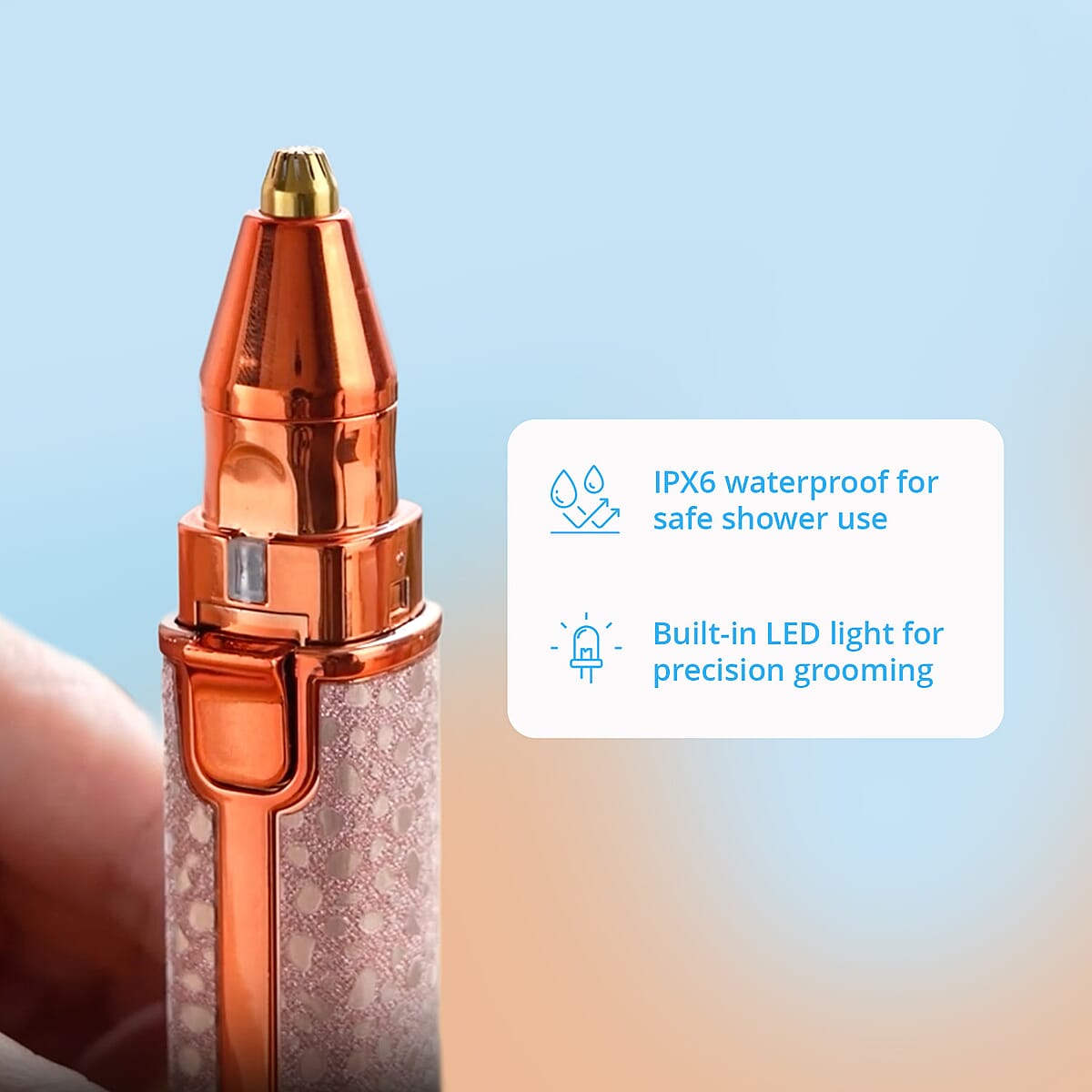 Livmore Beautech 2-in-1 Rechargeable Waterproof Lady Shaver with 2 Replaceable Heads and LED Light -Champange image number 3