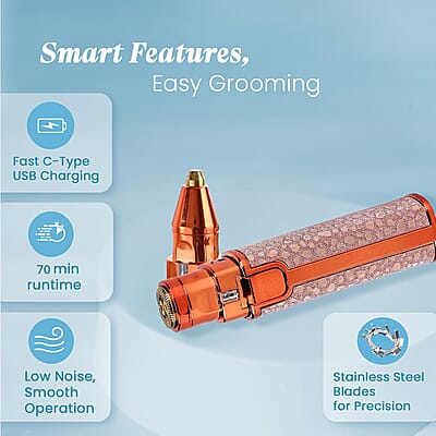 Livmore Beautech 2-in-1 Rechargeable Waterproof Lady Shaver with 2 Replaceable Heads and LED Light -Champange