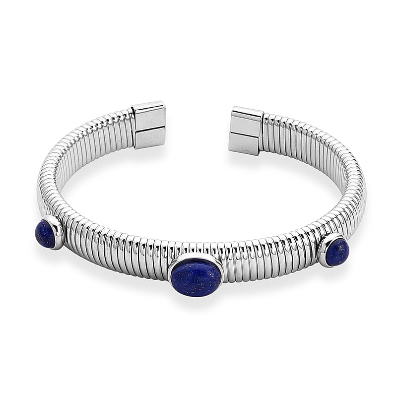 Lapis Lazuli 1.80 ctw Cuff Bracelet in Stainless Steel (7-7.5In)