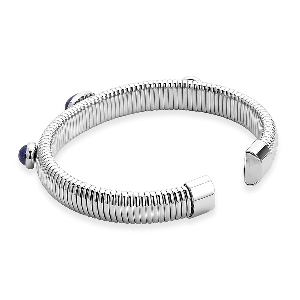Lapis Lazuli 1.80 ctw Cuff Bangle Bracelet in Stainless Steel (7-7.5In) image number 4
