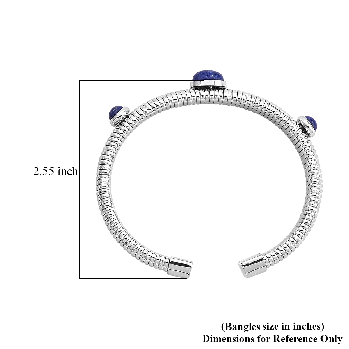 Lapis Lazuli 1.80 ctw Cuff Bangle Bracelet in Stainless Steel (7-7.5In) image number 5