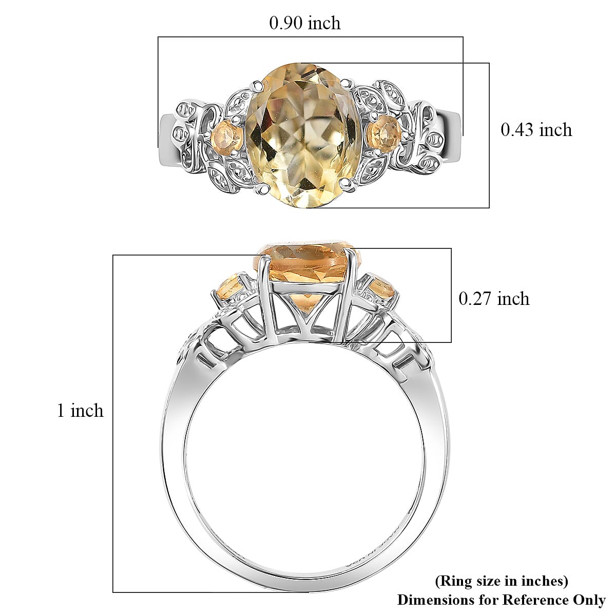 D'Joy Red Citrine 2.65 ctw Ring in Platinum Over Sterling Silver (Size 10.0) image number 5