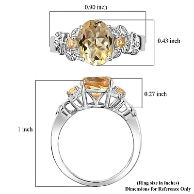 D'Joy Brazilian Citrine Leaves Ring in Platinum Over Sterling Silver 2.65 ctw (Size 10.0)