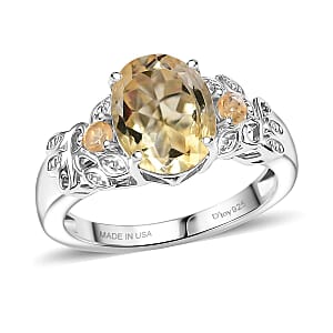D'Joy Brazilian Citrine 2.65 ctw Leaves Ring in Platinum Over Sterling Silver (Size 11.0)
