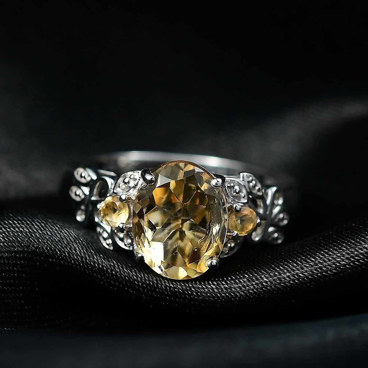 D'Joy Brazilian Citrine 2.65 ctw Leaves Ring in Platinum Over Sterling Silver (Size 11.0) image number 1