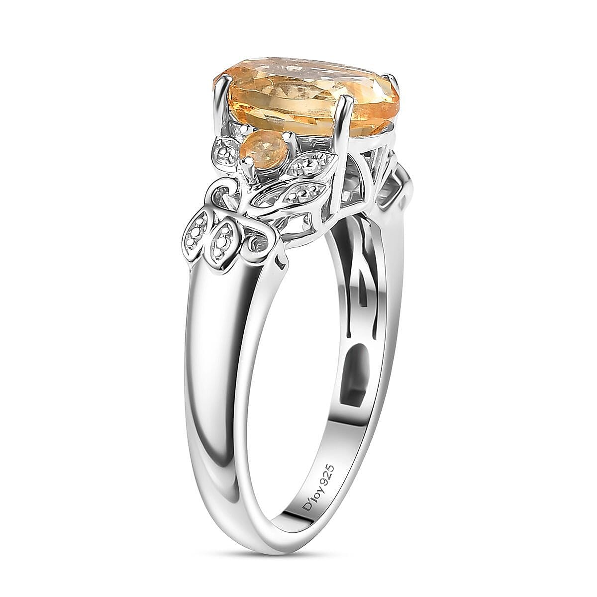 D'Joy Brazilian Citrine 2.65 ctw Leaves Ring in Platinum Over Sterling Silver (Size 11.0) image number 3