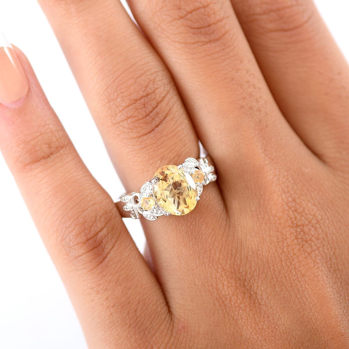 D'Joy Brazilian Citrine 2.65 ctw Leaves Ring in Platinum Over Sterling Silver (Size 7.0) image number 2