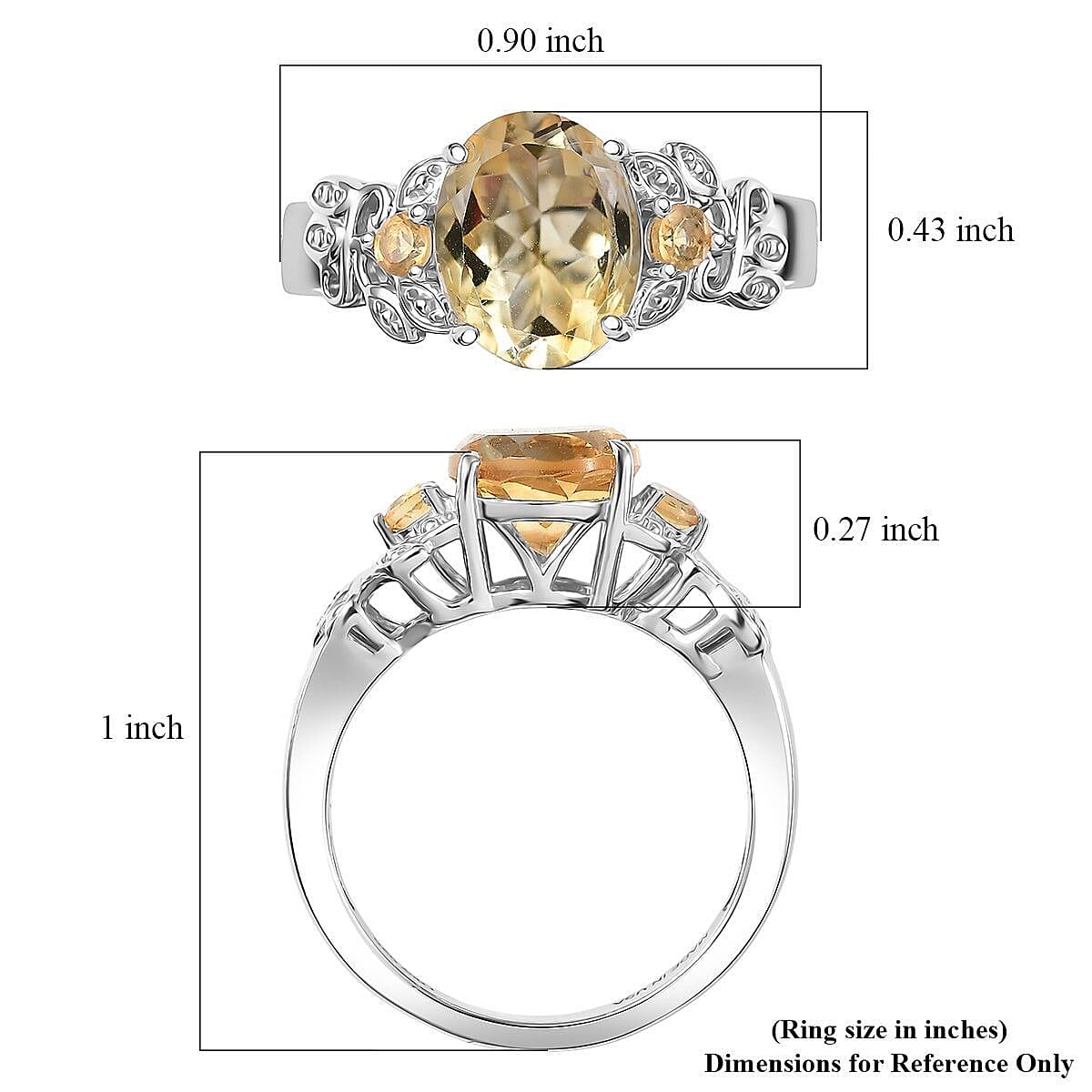 D'Joy Brazilian Citrine 2.65 ctw Leaves Ring in Platinum Over Sterling Silver (Size 7.0) image number 5