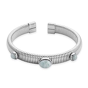 Amazonite 1.80 ctw Cuff Bangle Bracelet in Stainless Steel (7-7.5In)