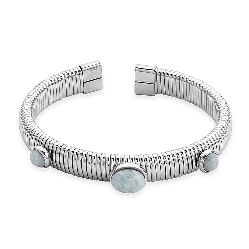 Amazonite 1.80 ctw Cuff Bracelet in Stainless Steel (7-7.5In)