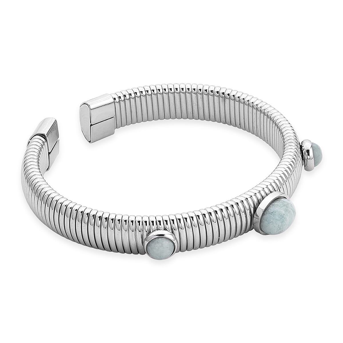 Amazonite 1.80 ctw Cuff Bangle Bracelet in Stainless Steel (7-7.5In) image number 3