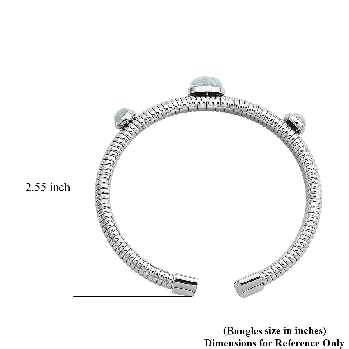 Amazonite 1.80 ctw Cuff Bangle Bracelet in Stainless Steel (7-7.5In) image number 5