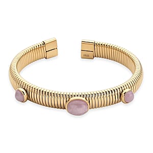 Rose Quartz 1.80 ctw Cuff Bangle Bracelet in ION Plated YG Stainless Steel (7-7.5In)