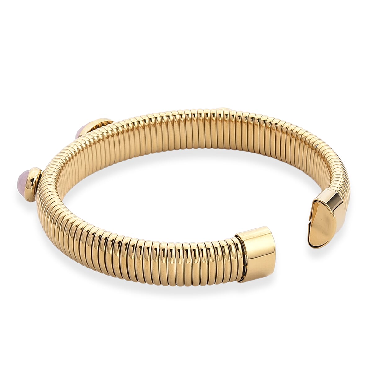 Rose Quartz 1.80 ctw Cuff Bangle Bracelet in ION Plated YG Stainless Steel (7-7.5In) image number 4