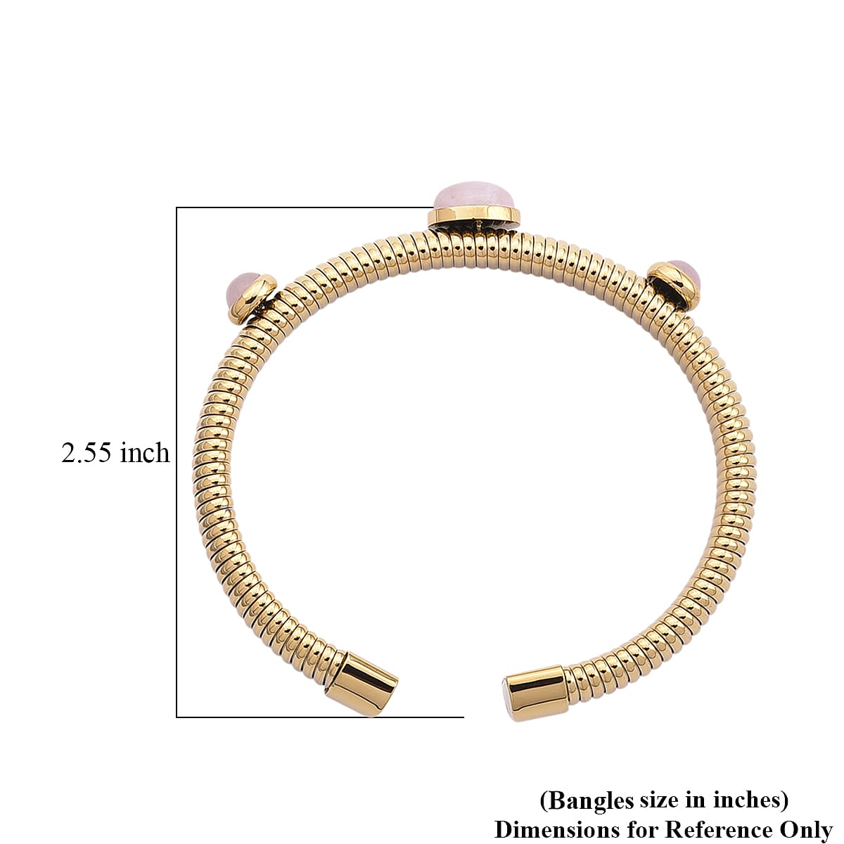 Rose Quartz 1.80 ctw Cuff Bangle Bracelet in ION Plated YG Stainless Steel (7-7.5In) image number 5