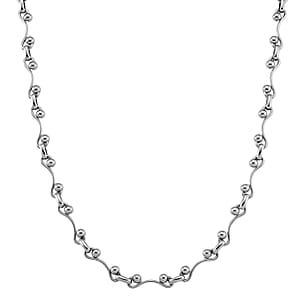 Wave Bead Link Chain Necklace in Stainless Steel 20-22 Inches