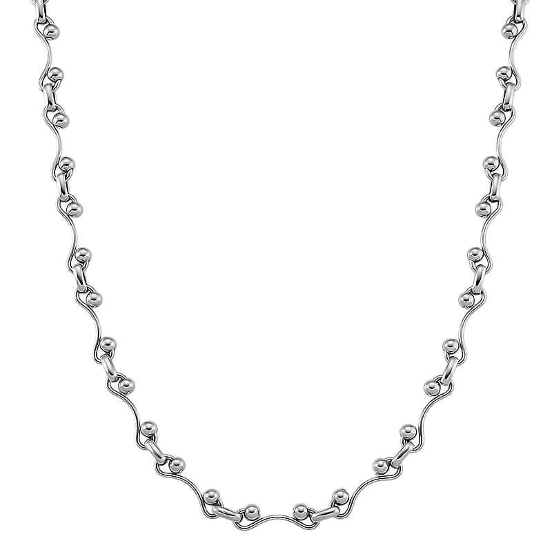 Wave Bead Link Chain Necklace in Stainless Steel 20-22 Inches