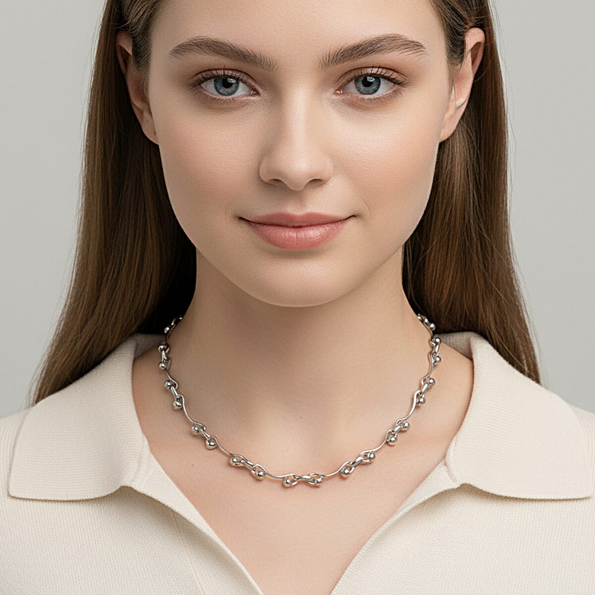 Wave Bead Link Chain Necklace in Stainless Steel 20-22 Inches image number 2