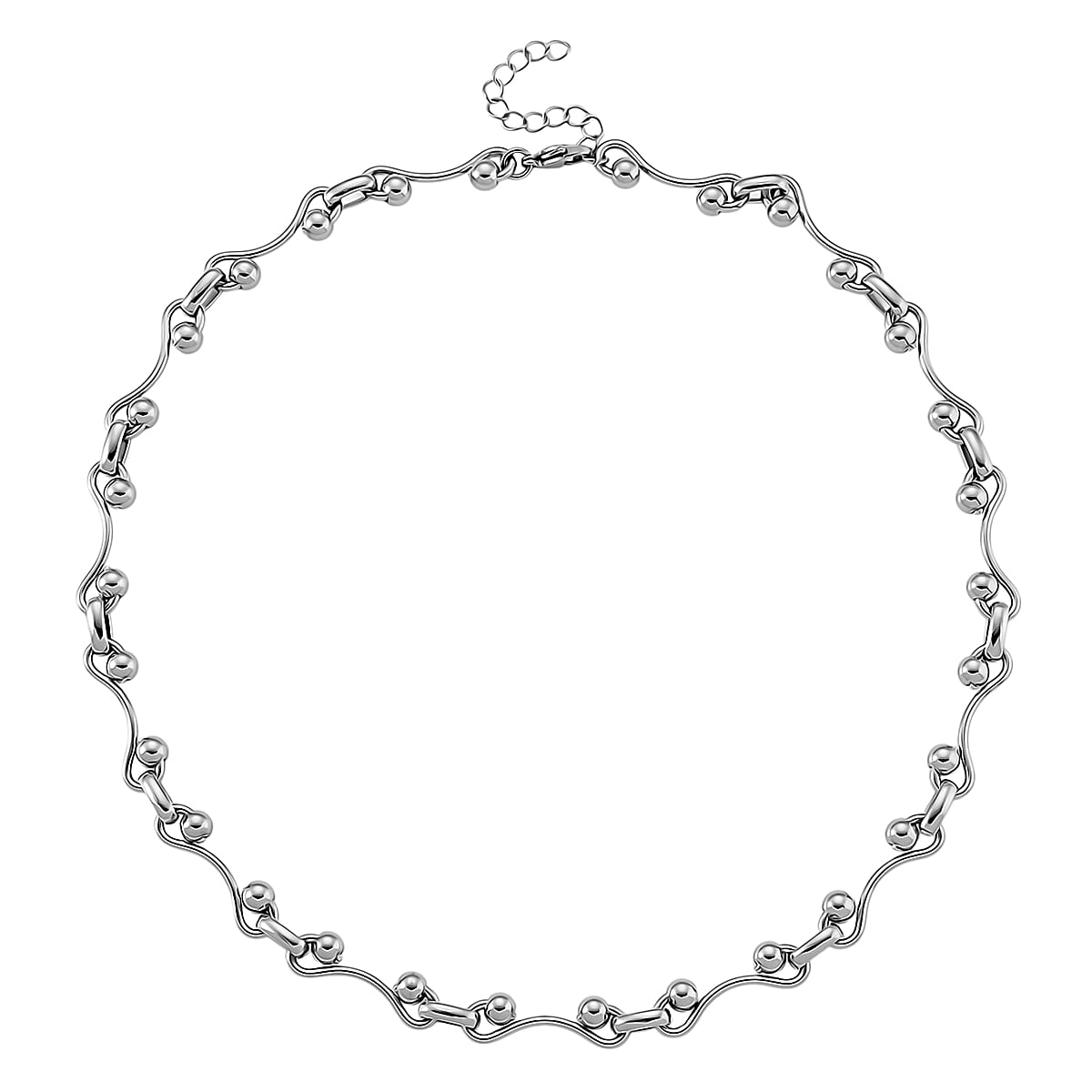 Wave Bead Link Chain Necklace in Stainless Steel 20-22 Inches image number 3