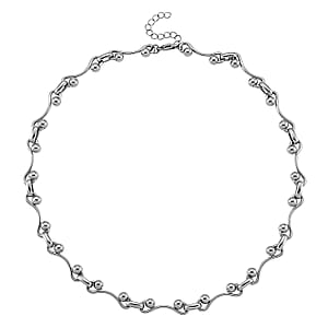 Wave Bead Link Chain Necklace in Stainless Steel 20-22 Inches