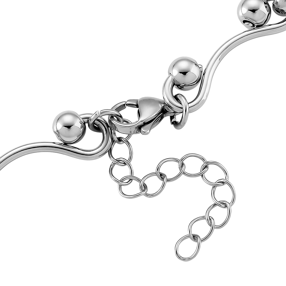 Wave Bead Link Chain Necklace in Stainless Steel 20-22 Inches image number 5