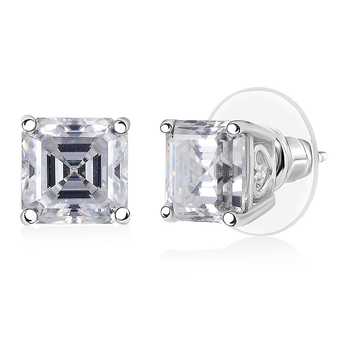 Doorbuster D'Joy Asscher Cut Moissanite 5.50 ctw Stud Earrings in Rhodium Over Sterling Silver  image number 0