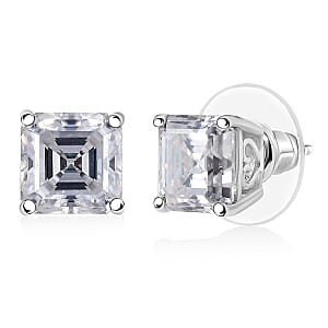 Doorbuster D'Joy Asscher Cut Moissanite 5.50 ctw Stud Earrings in Rhodium Over Sterling Silver 