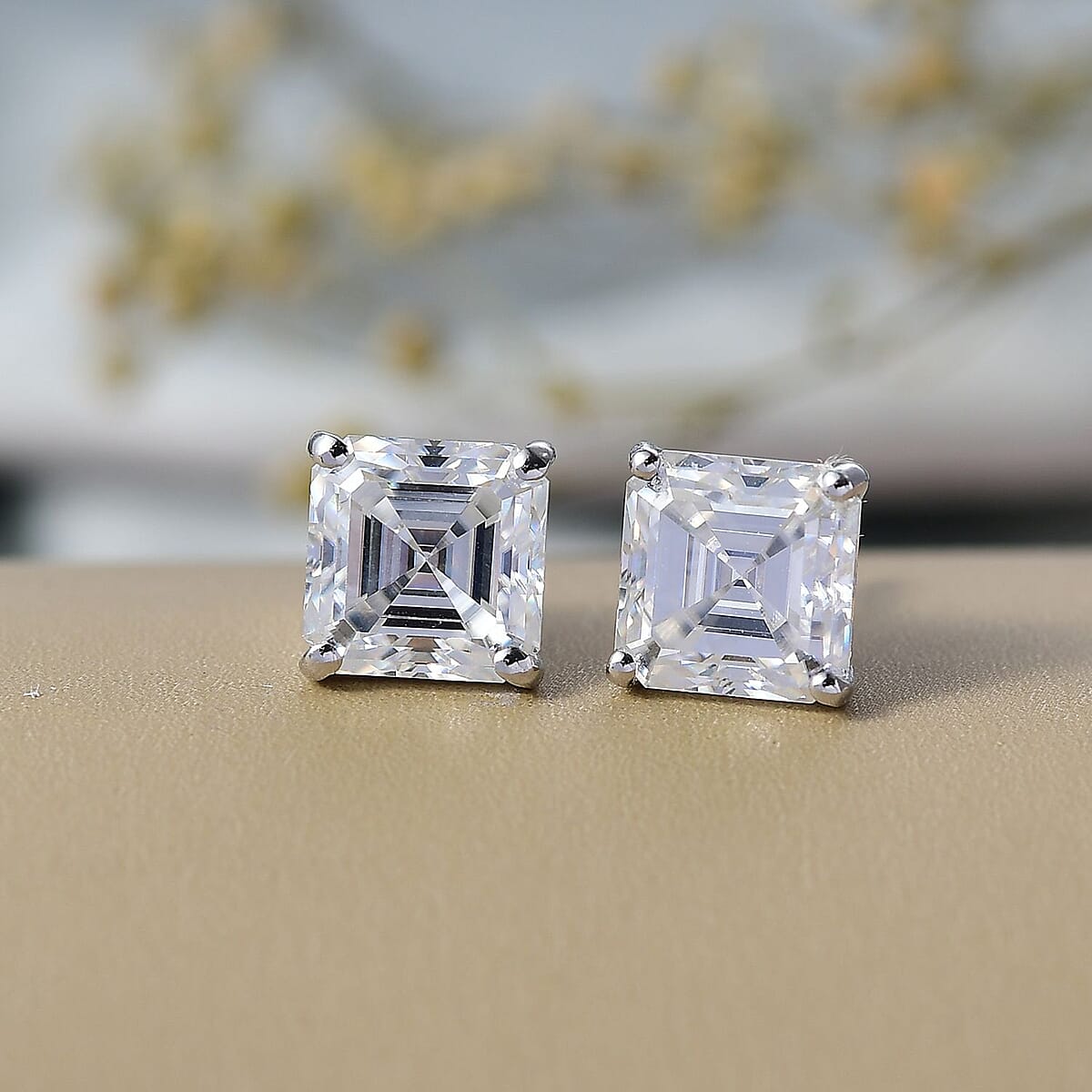 Doorbuster D'Joy Asscher Cut Moissanite 5.50 ctw Stud Earrings in Rhodium Over Sterling Silver  image number 1