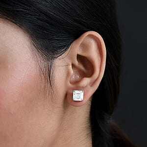 Doorbuster D'Joy Asscher Cut Moissanite 5.50 ctw Stud Earrings in Rhodium Over Sterling Silver 