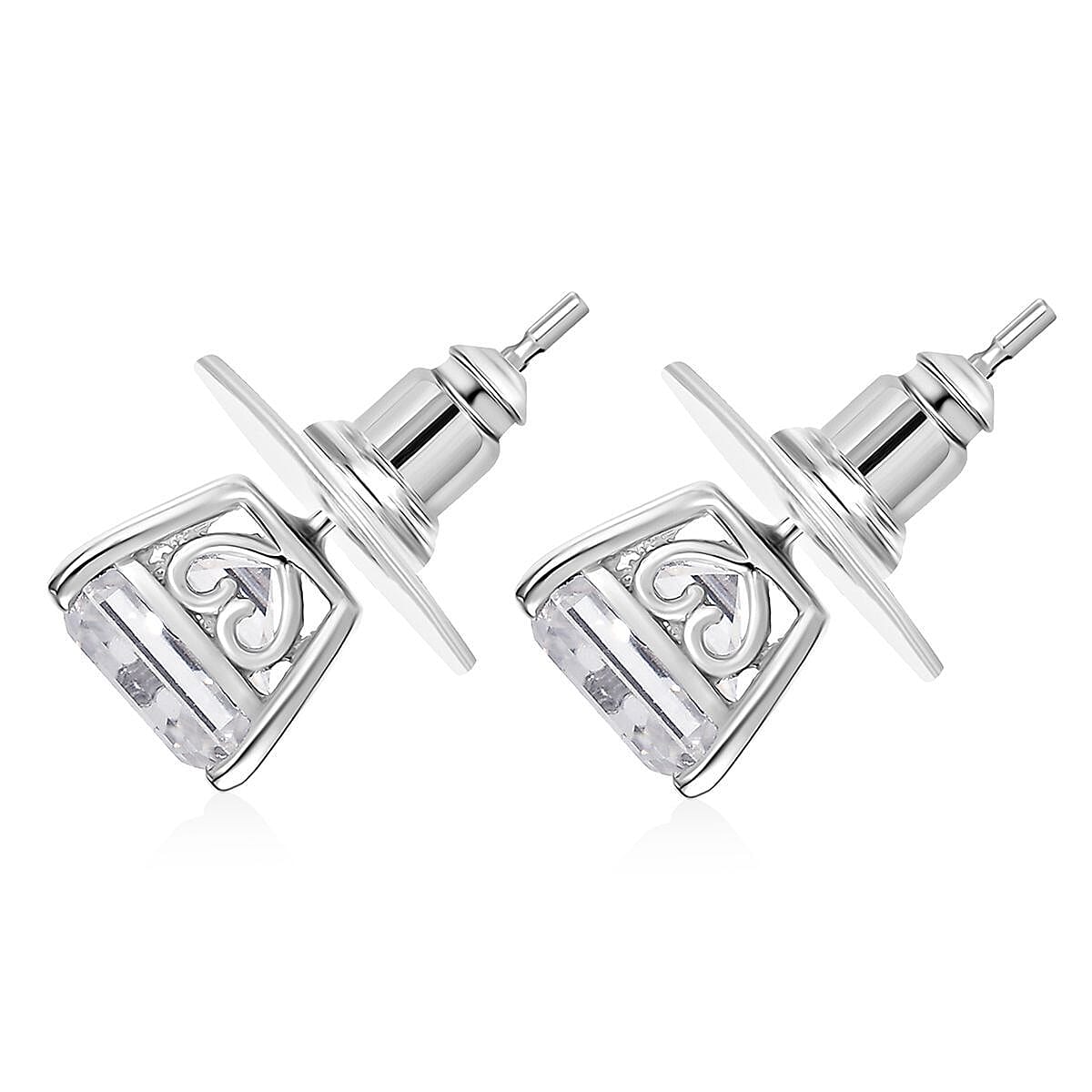 Doorbuster D'Joy Asscher Cut Moissanite 5.50 ctw Stud Earrings in Rhodium Over Sterling Silver  image number 4
