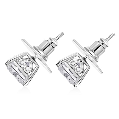  D'Joy Asscher Cut Moissanite 5.50 ctw Stud Earrings in Rhodium Over Sterling Silver 