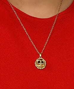 Simulated White and Black Diamond Skull Pendant Necklace (20-22 Inches) in ION Plated YG Stainless Steel