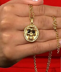 Simulated White and Black Diamond Skull Pendant Necklace (20-22 Inches) in ION Plated YG Stainless Steel