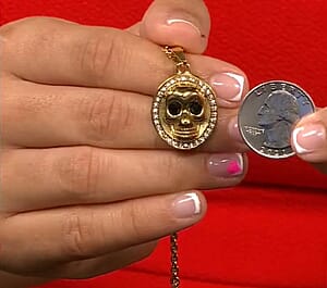 Simulated White and Black Diamond Skull Pendant Necklace (20-22 Inches) in ION Plated YG Stainless Steel