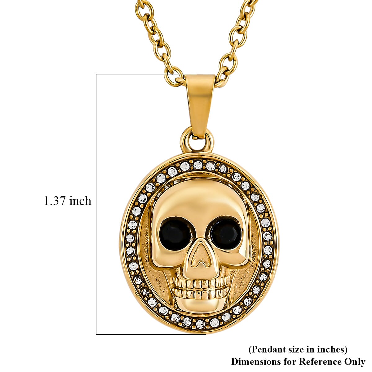 Simulated White and Black Diamond Skull Pendant Necklace (20-22 Inches) in ION Plated YG Stainless Steel image number 4