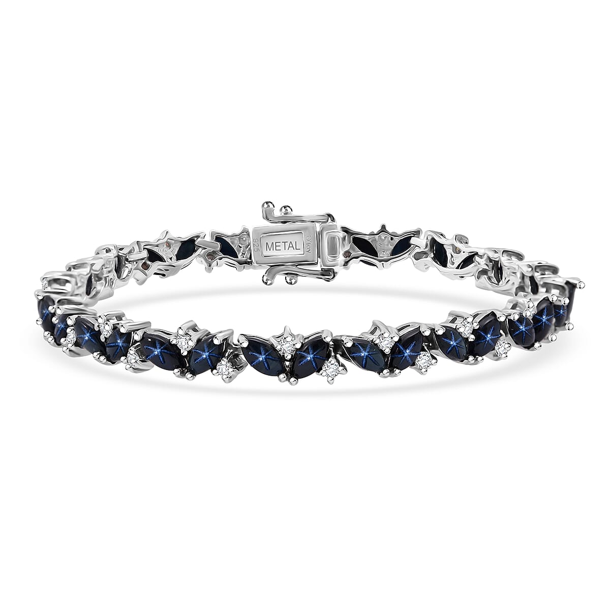 D'Joy Premium Blue Star Sapphire (DF) and Moissanite 12.60 ctw Celestial Lineage Bracelet in Rhodium Over Sterling Silver (6.50 In) image number 0