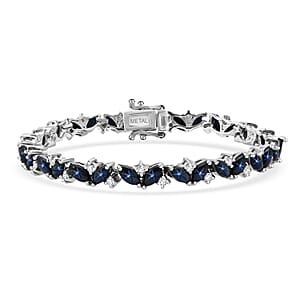 D'Joy Premium Blue Star Sapphire (DF) and Moissanite 12.60 ctw Celestial Lineage Bracelet in Rhodium Over Sterling Silver (6.50 In)