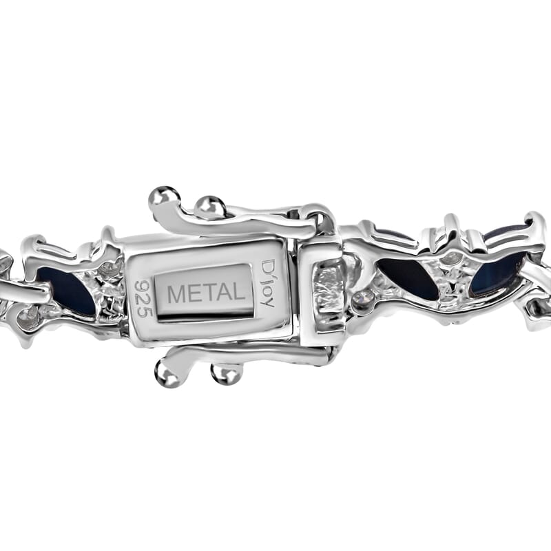 D'Joy Premium Blue Star Sapphire (DF) and Moissanite 12.60 ctw Celestial Lineage Bracelet in Rhodium Over Sterling Silver (6.50 In)
