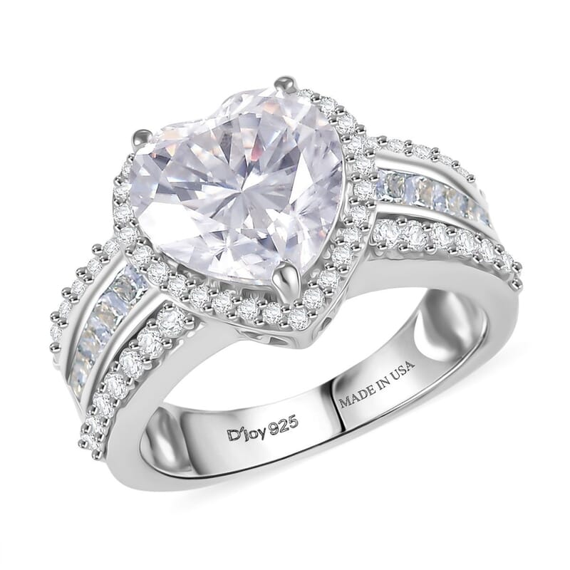 D'Joy Moissanite 4.60 ctw Romantic Heart Ring in Rhodium Over Sterling Silver (Size 10.0)