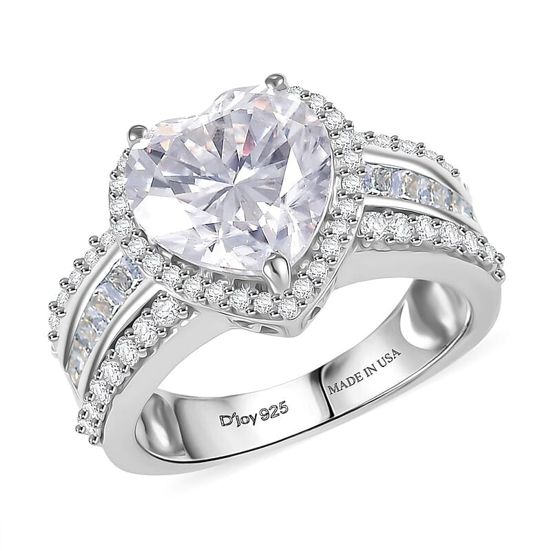 D'Joy Moissanite 4.60 ctw Romantic Heart Ring in Rhodium Over Sterling Silver (Size 10.0)