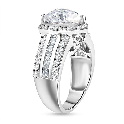 D'Joy Moissanite 4.60 ctw Romantic Heart Ring in Rhodium Over Sterling Silver (Size 10.0)