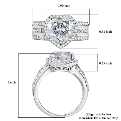 D'Joy Moissanite 4.60 ctw Romantic Heart Ring in Rhodium Over Sterling Silver (Size 10.0)