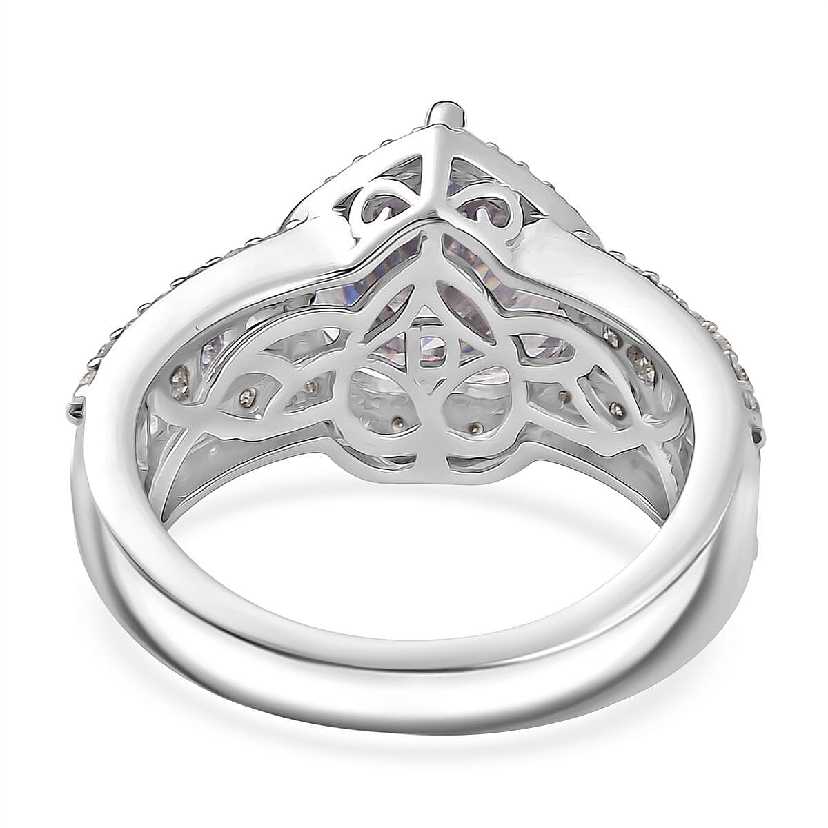 D'Joy Moissanite 4.60 ctw Romantic Heart Ring in Rhodium Over Sterling Silver (Size 6.0)