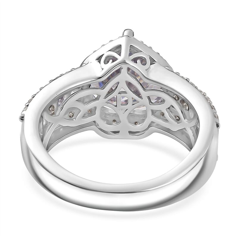 D'Joy Moissanite 4.60 ctw Romantic Heart Ring in Rhodium Over Sterling Silver (Size 6.0)
