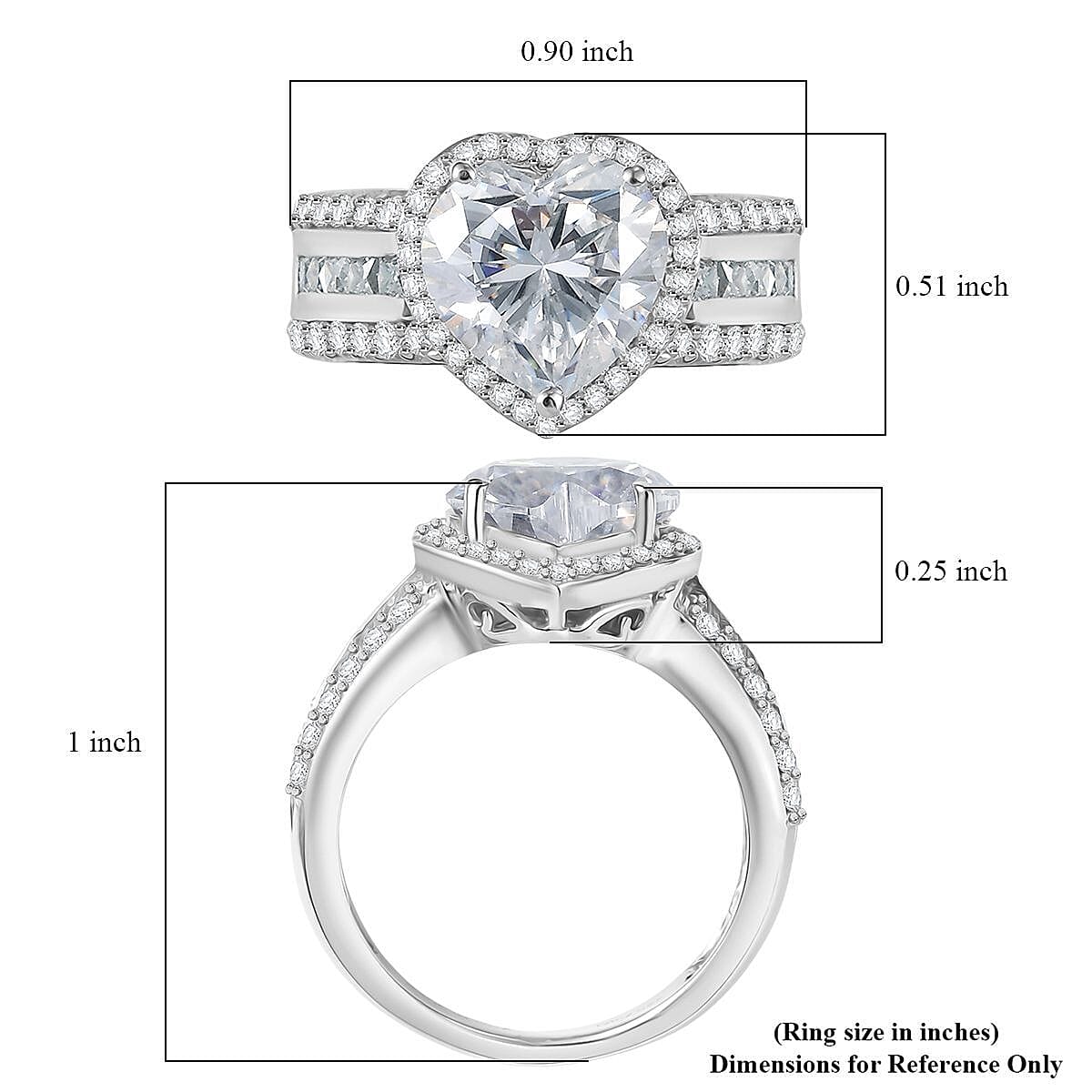 D'Joy Moissanite 4.60 ctw Romantic Heart Ring in Rhodium Over Sterling Silver (Size 6.0)