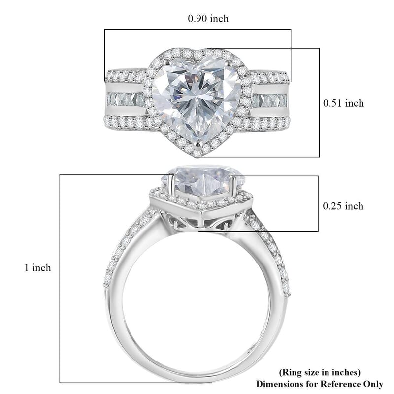 D'Joy Moissanite 4.60 ctw Romantic Heart Ring in Rhodium Over Sterling Silver (Size 6.0)