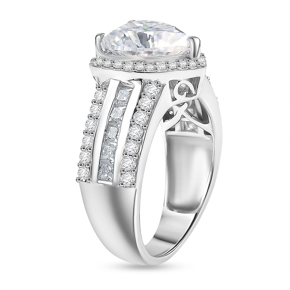 D'Joy Moissanite 4.60 ctw Romantic Heart Ring in Rhodium Over Sterling Silver (Size 7.0) image number 3