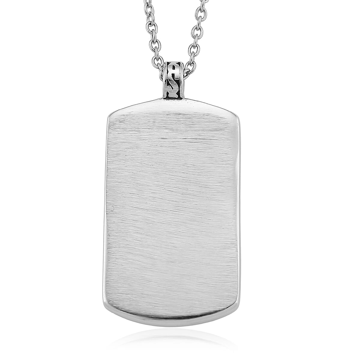 Simulated Diamond Lion Head Dogtag Pendant Necklace (20-22 Inches) in Stainless Steel image number 4