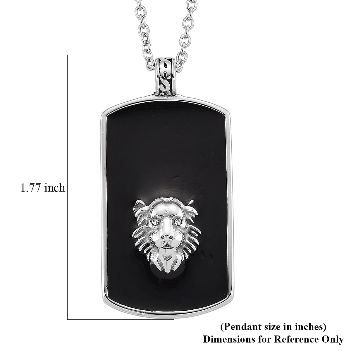 Simulated Diamond Lion Head Dogtag Pendant Necklace (20-22 Inches) in Stainless Steel